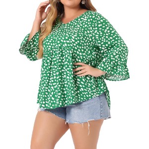 Agnes Orinda Women's Plus Size Babydoll Peplum High Low Hem V Neck 3/4 Sleeve Trendy Tops - 1 of 4