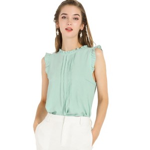 INSPIRE CHIC Women's Ruffled Curved Hem Business Office Vintage Sleeveless Blouse - 1 of 4