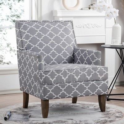 29" Fabric Accent Chair,Upholstered Armchair with Nailhead Trim and Wood Legs for Living Room or Bedroom-Baofuwish