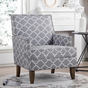 29" Fabric Accent Chair,Upholstered Armchair with Nailhead Trim and Wood Legs for Living Room or Bedroom-Baofuwish - 1 of 4