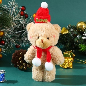 BABYYER Plush Bear Doll, Christmas Blush Bear, Cute Bear Stuffed Animal with Hat and Scarf for Holidays and Home Decor - 1 of 4