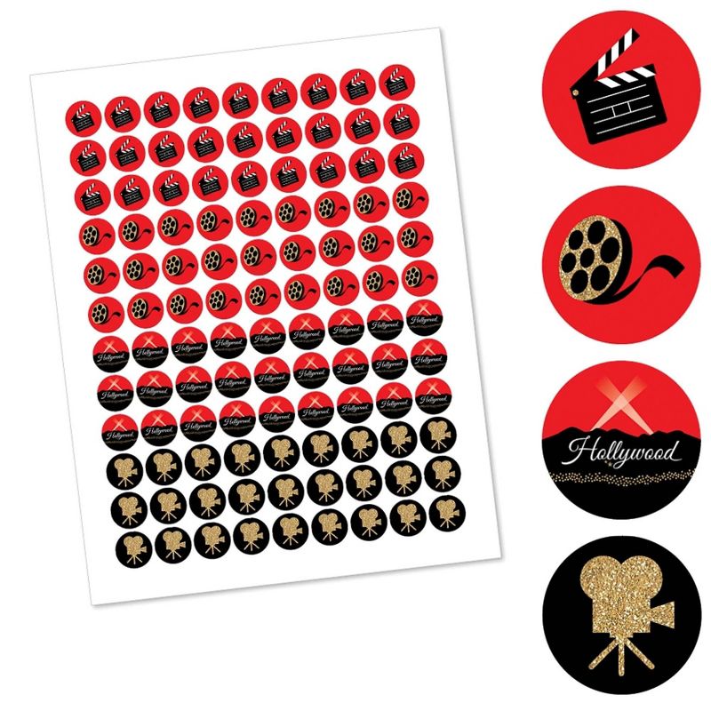 Big Dot of Happiness Red Carpet Hollywood - Movie Night Party Round Candy Sticker Favors - Labels Fits Chocolate Candy (1 sheet of 108), 2 of 6