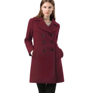 Allegra K Women's Notched Lapel Double Breasted Long Trench Coat - 1 of 4