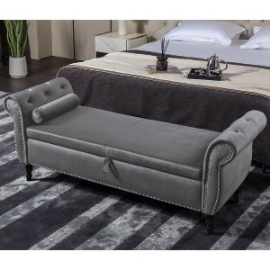 CAVINAS Storage Bench, Modern Shoe Bench with Armrests, Pillow and Wood Legs, Velvet Fabric End of Bed Ottoman for Living Room, Entryway - 1 of 4