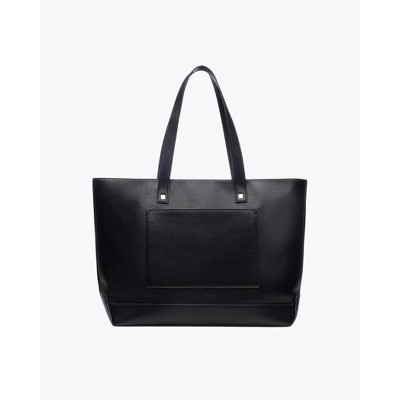 Black Faux Leather Tote with Insulated Pouch