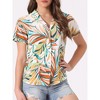 Allegra K Women's Hawaiian Floral Leaves Printed Short Sleeve Button Down Vintage Shirt - 2 of 4