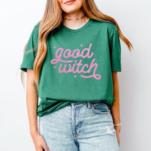Simply Sage Market Good Witch Glitter Print Short Sleeve Tee - XL - Grass - 1 of 4