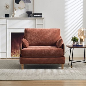 PAGED Modern Convertible Accent Chair with Side Pocket, Foldable Sofa Bed with 3 Pillows, Wood Reading Chair for Living Room, Bedroom - 1 of 4