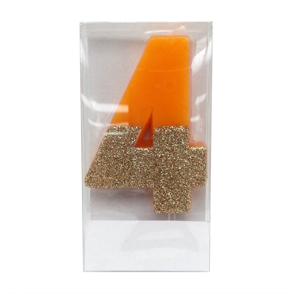 Number 4 Glitter Candle /Gold - Spritz&amp;#8482;