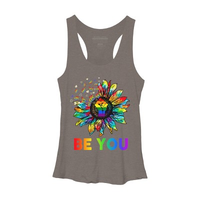Adult Design By Humans Be You Sunflower Power Fist Pride Rainbow By Legato Tendo Racerback Tank Top