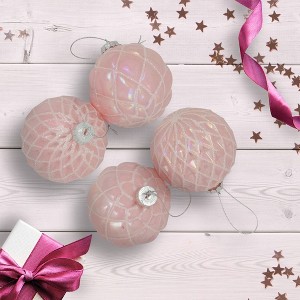 Northlight Glittered Geometric Iridescent Glass Ball Christmas Ornaments - 3" (80mm) - Pink  - 4ct - 1 of 4