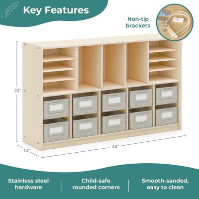 Natural Wood Kids' Storage Unit with Cubbies and Bins