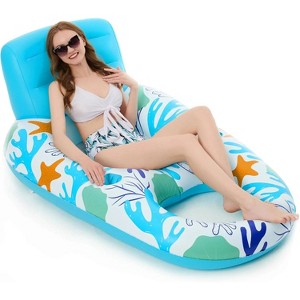 Jasonwell Inflatable Pool Float for Adults — Lounger Raft with Cup Holders, Floating Chair for Pool, Lake & Beach - O-Blue - 1 of 4