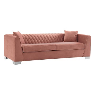 Blush Pink Velvet 90.5'' Contemporary Sofa with Stainless Steel Legs