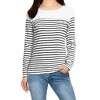 INSPIRE CHIC Women's Color Block Round Neck Long Sleeves Striped Basic T-Shirt - 4 of 4