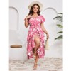 Coolmee Women's Baby Doll Dress Summer Bohemian Midi Dress Plus Size V Neck Short Sleeve Button Casual Dress - 2 of 4