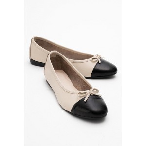 Jens - Beige Toe Cap Leather Ballet Flats (Women) | Forever & Always Shoes - 1 of 4
