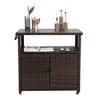 Gulches Outdoor Wicker Bar Cart - Rolling Rattan Beverage Serving Cart with Glass Top, Light Brown - 3 of 4