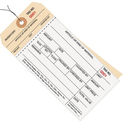 Box Partners Inventory Tags 2 Part Carbonless Stub Style #8 Pre-Wired (1500-1999) 6 1/4" x 3 G19043