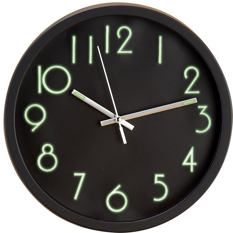 Collections Etc Easy-to-Read Glow-in-the-Dark Wall Clock 10 X 10 X 1.5 Black, 1 of 3