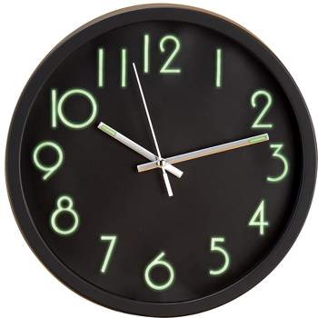 Collections Etc Easy-to-Read Glow-in-the-Dark Wall Clock 10 X 10 X 1.5 Black