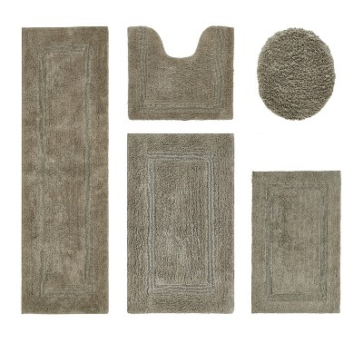 Lux Premium 100% Cotton Tufted Solid Reversible 5 Piece Bath Rug Set – Ultra-Soft, Water-Absorbent, Durable, Machine Washable Bathroom Rug