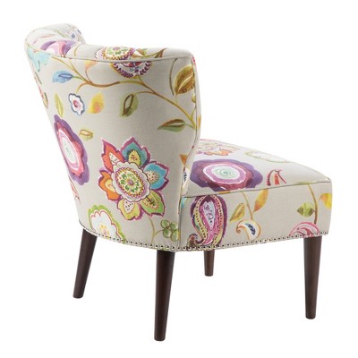 Floral Multicolor Channel Back Slipper Chair with Tapered Legs