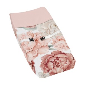Sweet Jojo Designs Girl Changing Pad Cover Peony Floral Garden Pink and Ivory - 1 of 4