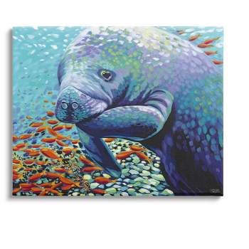 Stupell Industries Underwater Manatee Impressionist Canvas Wall Art