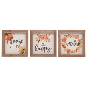Transpac Small Wood Spring Floral Sentiment Frame Wall Art Set of 3, 7.0 x 7.0 inch. - 1 of 1