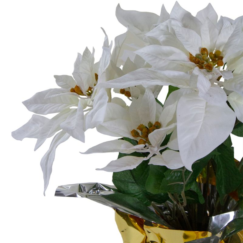 Northlight 17" Potted White Artificial Poinsettia Christmas Arrangement, 2 of 3