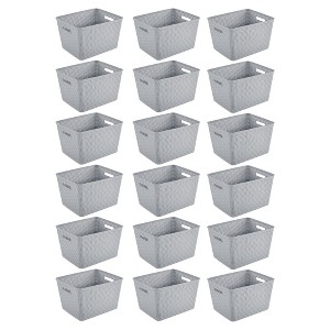 Sterilite 14"Lx8"H Rectangular Weave Pattern Tall Basket w/Handles for Bathroom, Laundry Room, Pantry, & Closet Storage Organization, Cement (18 Pack) - 1 of 4