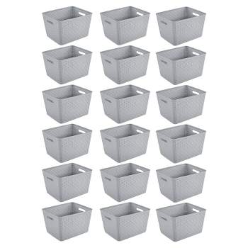 Sterilite 14"Lx8"H Rectangular Weave Pattern Tall Basket w/Handles for Bathroom, Laundry Room, Pantry, & Closet Storage Organization, Cement (18 Pack)