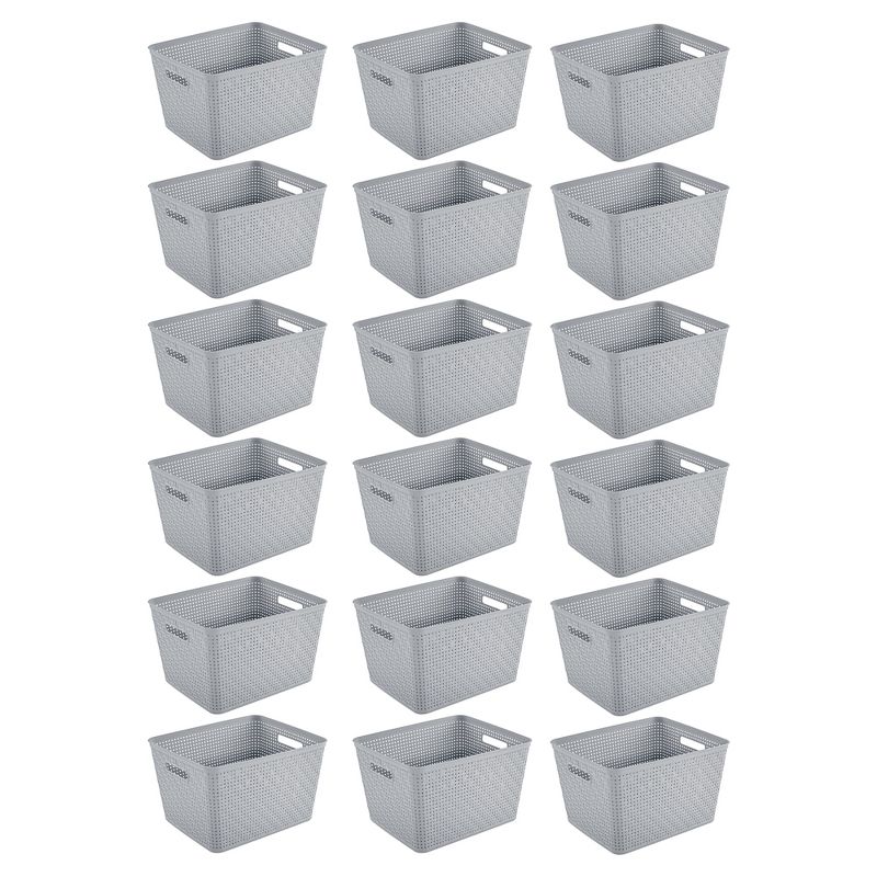 Sterilite 14"Lx8"H Rectangular Weave Pattern Tall Basket w/Handles for Bathroom, Laundry Room, Pantry, & Closet Storage Organization, Cement (18 Pack), 1 of 7
