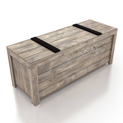 Weathered Oak Farmhouse Storage Bench with Slide Top