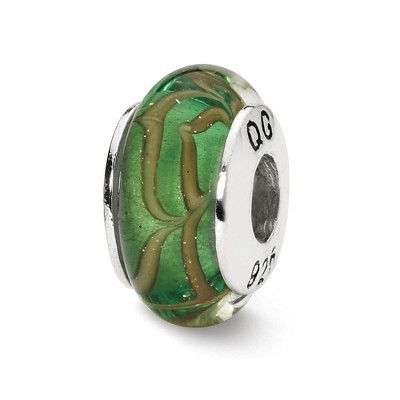 Black Bow Jewelry Light Green, Tan Swirl Glass & Sterling Silver Bead Charm, 13mm