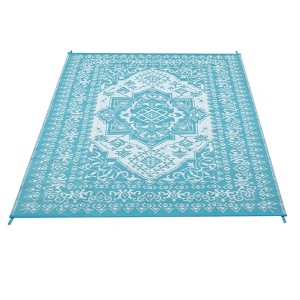 Outdoor Plastic Straw Rug Waterproof Patio Rug Reversible Medallion Carpet, Foldable Portable Camping Mat with Storage Bag, Carpet for Balcony - 1 of 4
