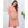 Maternity Swiss Dot Flowy Midi Dress Summer Short Sleeve V Neck Casual Dress with Belt Baby Shower - 2 of 4
