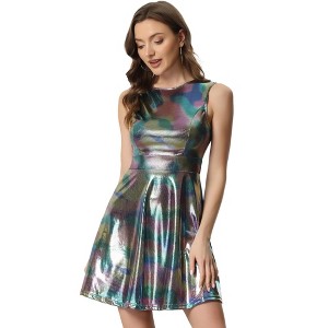 INSPIRE CHIC Women's Christmas Metallic Sleeveless High Waist Party Holographic Dress - 1 of 4