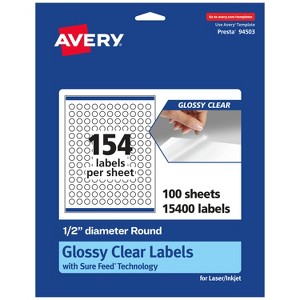 Avery Glossy Clear Round Labels with Sure Feed, .5" diameter - 1 of 4