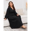 Plus Size Women's V Neck Long Sleeve Maxi Dress with Belt Flowy Elegant Floor Length Dress - 4 of 4