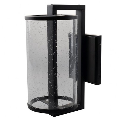Matte Black LED Outdoor Wall Sconce with Seeded Glass