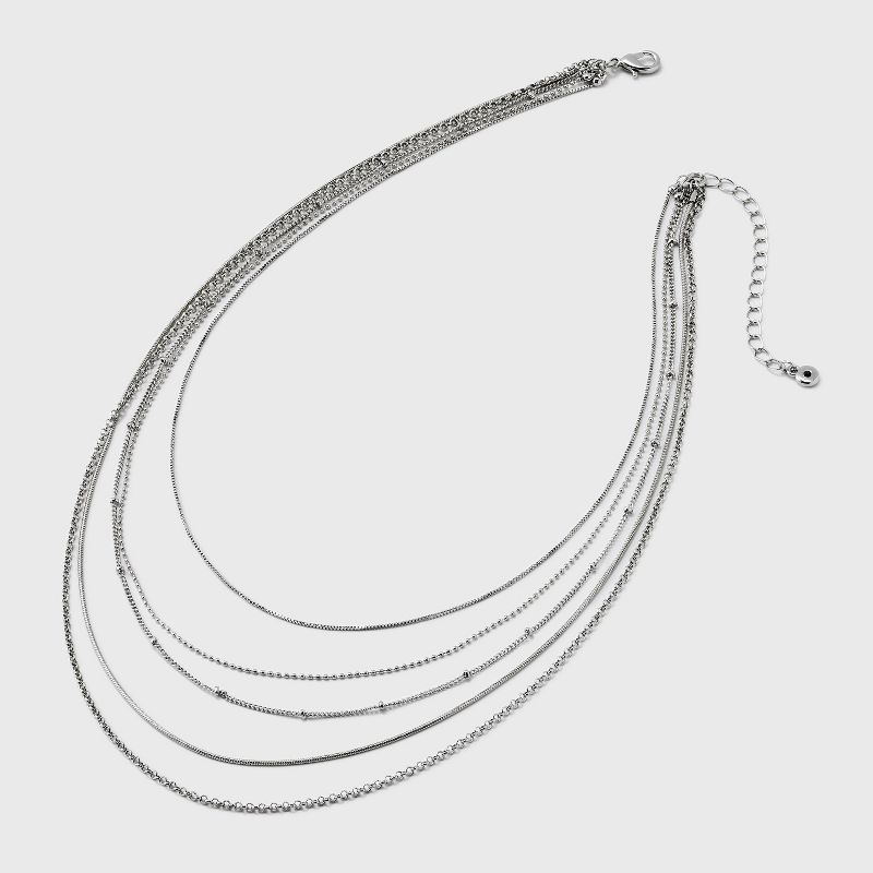 Multi-Strand 5 Row Dainty Chain Necklace - Universal Thread&#8482; Silver, 4 of 6