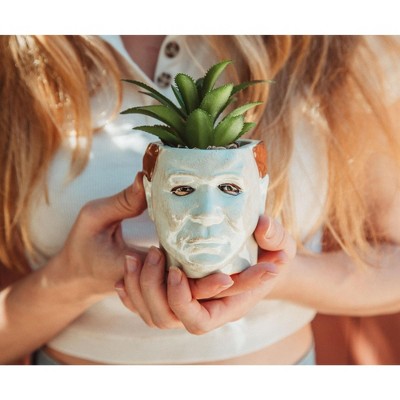Michael Myers Themed 3" Ceramic Mini Planter with Lifelike Succulent