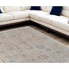 Tan Brown and Blue Floral Hand Woven Distressed Area Rug With Fringe - 2 of 4