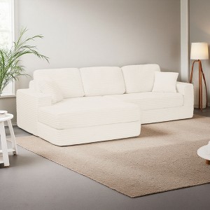 112.6" Corduroy L-Shaped Modular Floor Sectional Sofa Left Chaise - 1 of 4