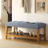 Simple Relax Fabric and Wood Bench in Blue and Oak Finish - 2 of 4