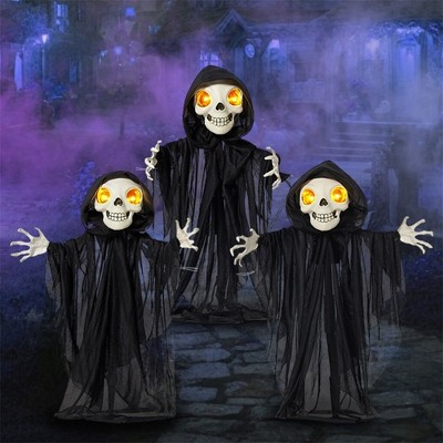 Joyfy 3 Pcs 23" Halloween LED Cute Grim Reaper Yard Stakes Decoration, Path Markers for Halloween Yard Lawn Garden Decor, Haunted House Props