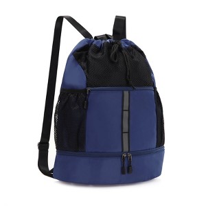 Drawstring Backpack with Shoe Compartment Waterproof Gym Sports Swim Cinch Sack Mesh Drawstring Backpack Gym Bag with Shoes Compartment for  main image 3