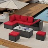 ELJGET 7 Pieces Wicker Outdoor Patio Conversation Set, All-Weather PE Rattan Sectional Sofa Set with Coffee Table, Cushions Cover, Red - 3 of 4